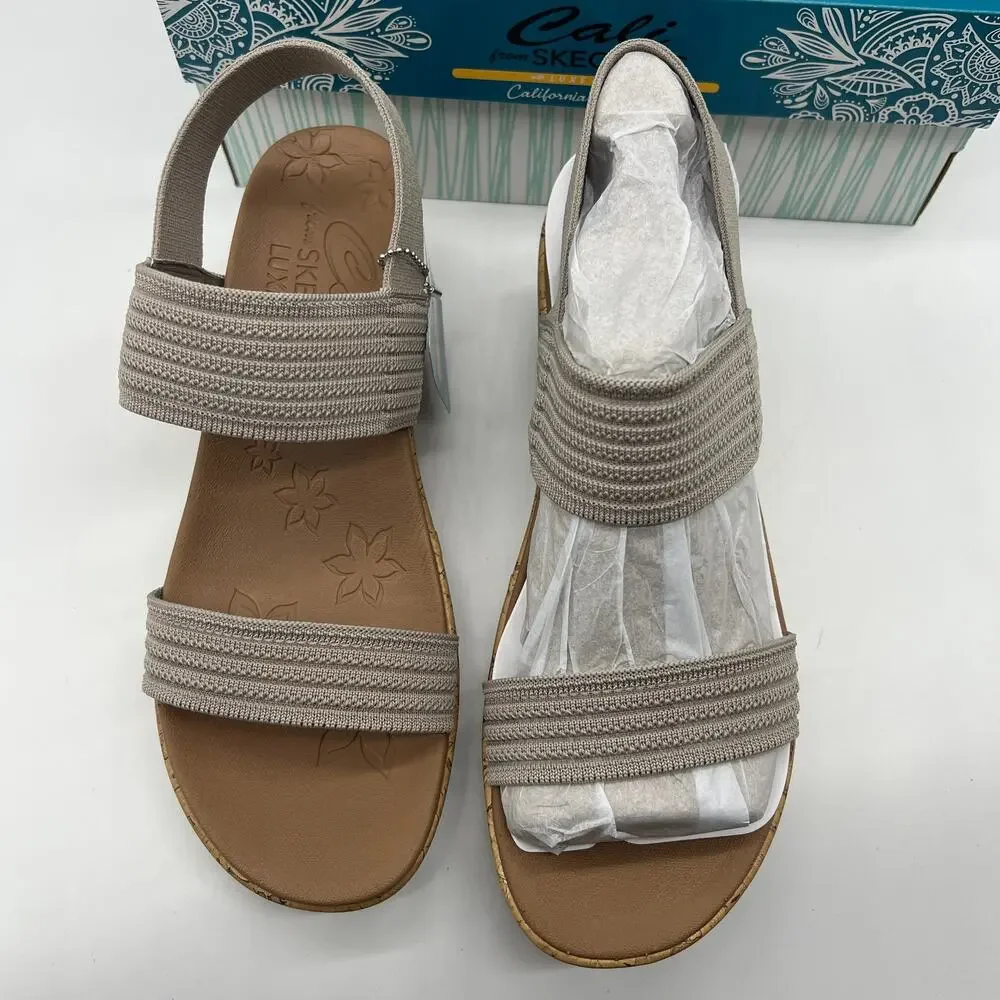 Skechers Beverlee Vegan Wedge Strappy Sandals Brown Gray Size 11